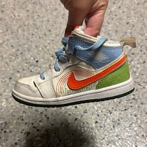 Nike Jordan's Kids High-Top Sneakers - Orange, Green, and Blue